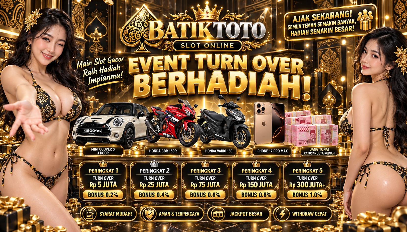 LOMBA TURNOVER SLOT DENGAN HADIAH UTAMA MOBIL MiNI COOPER DAN MOTOR MEWAH